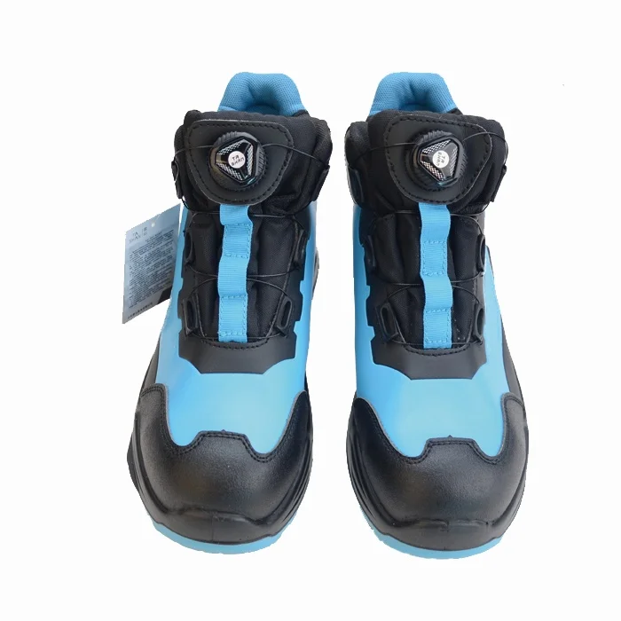 Fashionable Blue Microfiber Upper Safety Work Shoes Anti Smashing Rotary Buckle High Top Construction Safety Boots