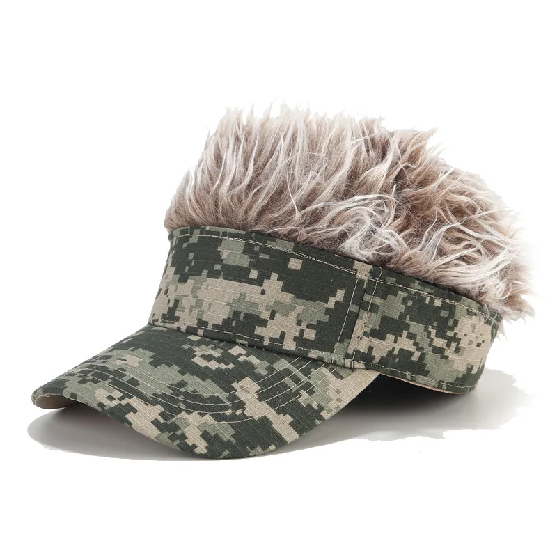 Fashion Wig Sun Cap Snapback camouflage Sports Peaked Hats Hip Hop Half  Hairpiece Baseball Caps