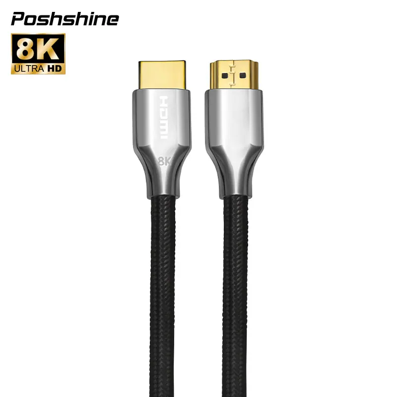Poshshine Manufacture Hdmi Cable Male To Male Support 8K 60Hz Wholesale Price Zinc Alloy Silver Colour Customize 8K Hdmi Cable