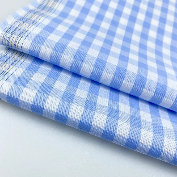 Hot sale popular wocen 100% cotton white blue plaid check yarn dyed gingham shirting uniform fabric