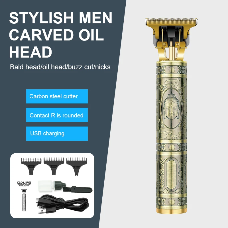 DALING DL-1305  rechargeable hair trimmer t9 Buddha dragon head hair clipper electric razor knife retro oil head hair clipper