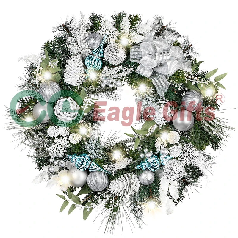 EAGLEGIFTS Simulation Flower Plants Garland Wire Mesh Ribbon Artificial Wreath for Christmas Thanksgiving Door Decoration