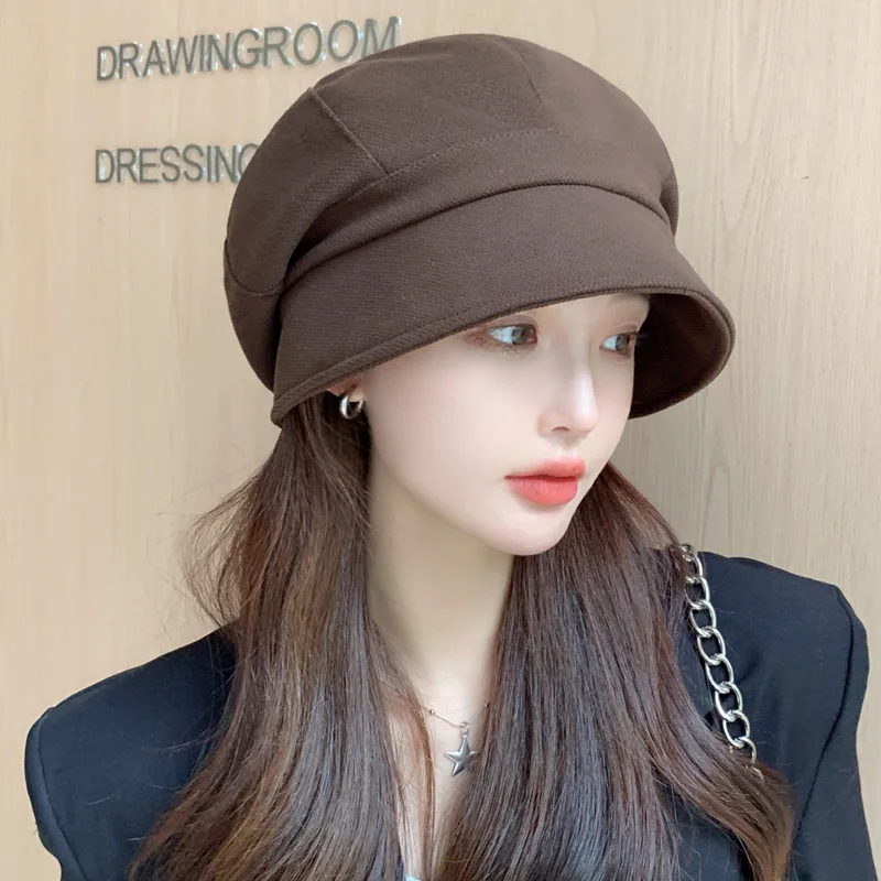 Temperament All Wear Fashion Hat Big Head Round Hat Solid Color Maroon Cap Letter Types of Berets Men