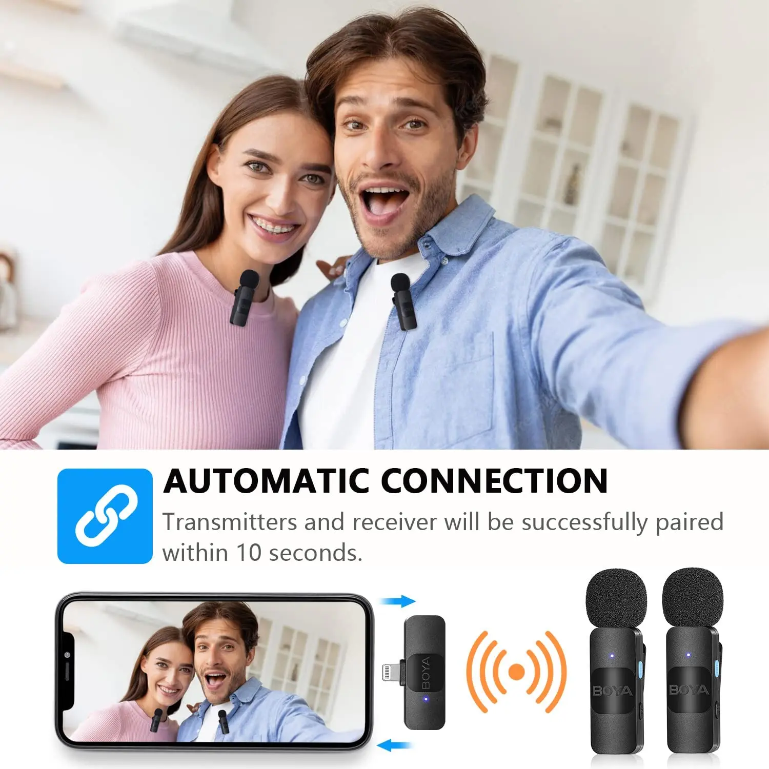BOYA BY-V2 Video Recording Interview Live Streaming Cancellation Omnidirectional Wireless Lavalier Microphone for iPhone iPad