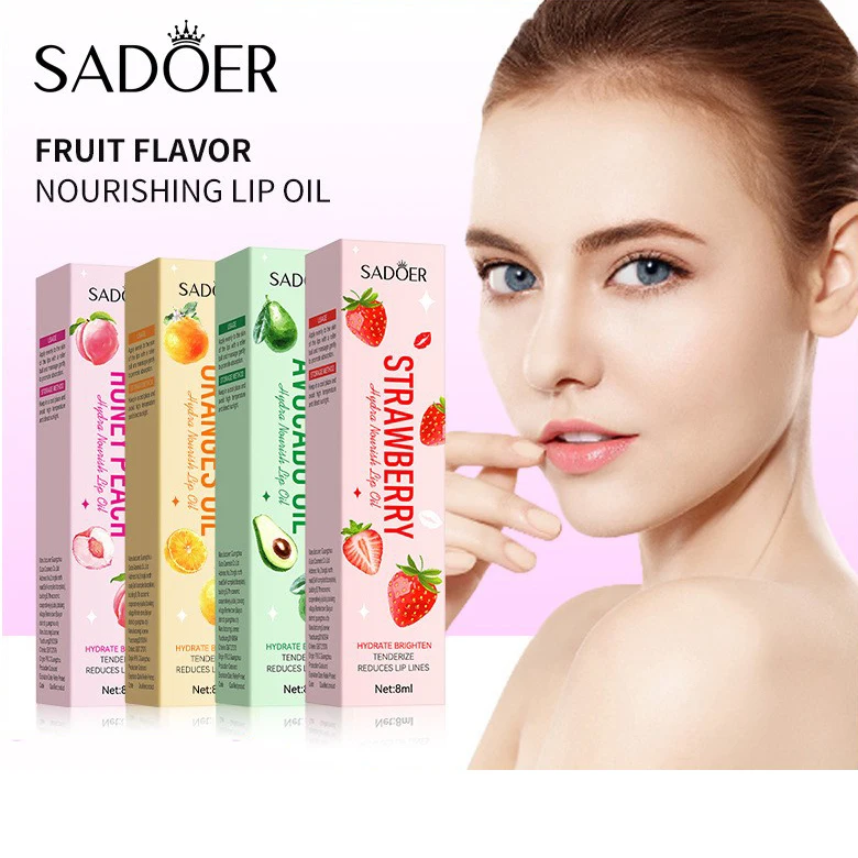 SADOER Lip Beauty Products Natural Peach Avocado Strawberry Orange Lip Oil Moisturizing Hydrating Nourishing Makeup Lip Gloss