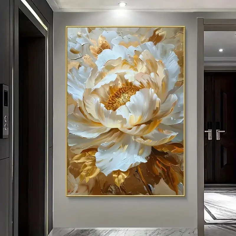 Modern Vintage Golden Flower Canvas Poster Wall Art Decorative Print for Living Room Indoor Portrait Floral Decoration for Home