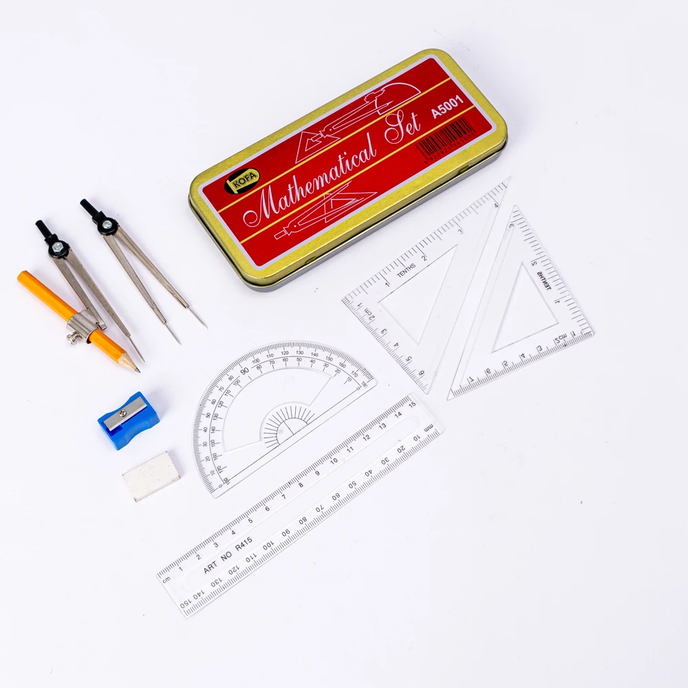 School Mathematical Geometry Compass set 9 piece Include 2 compass Ruler, Pencil, Eraser Mathematical Set Instrument Compass Set