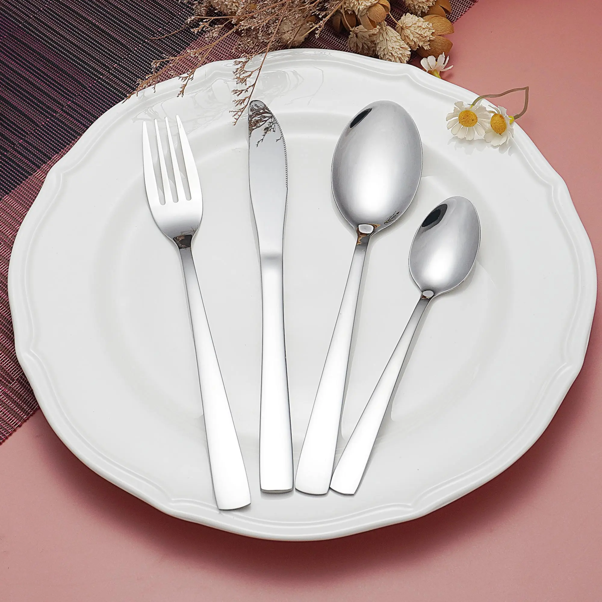 Modern Restaurant Bulk 4 Pcs Silverware Forks Spoons And Knives Stainless Steel Flatware Talher Cutlery Set