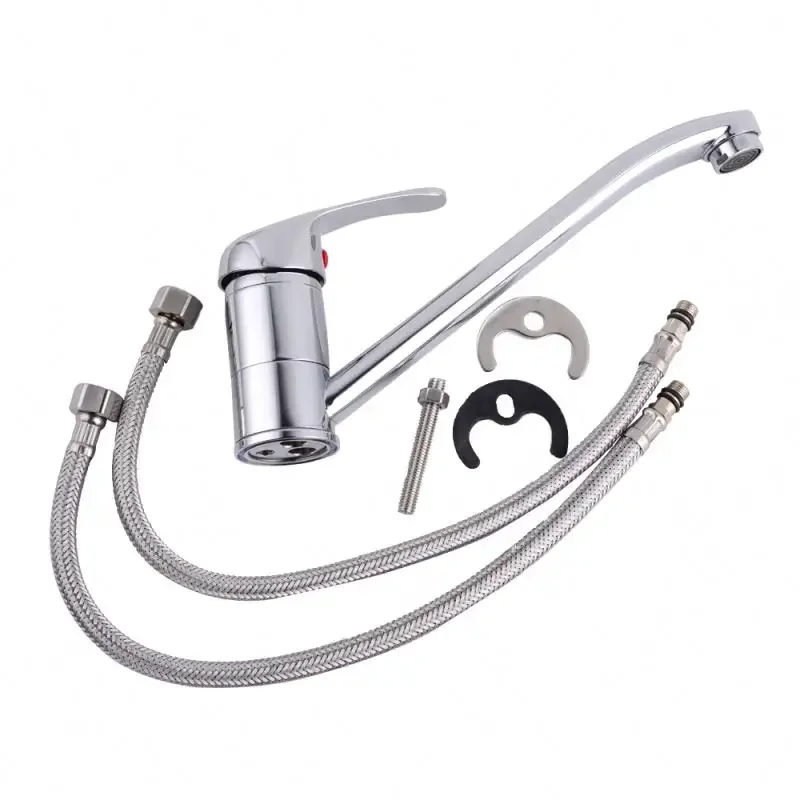 TMOK Luxury Sanitary Ware Chrome Brass Single Handle Kitchen Sink Taps Long Neck Faucet