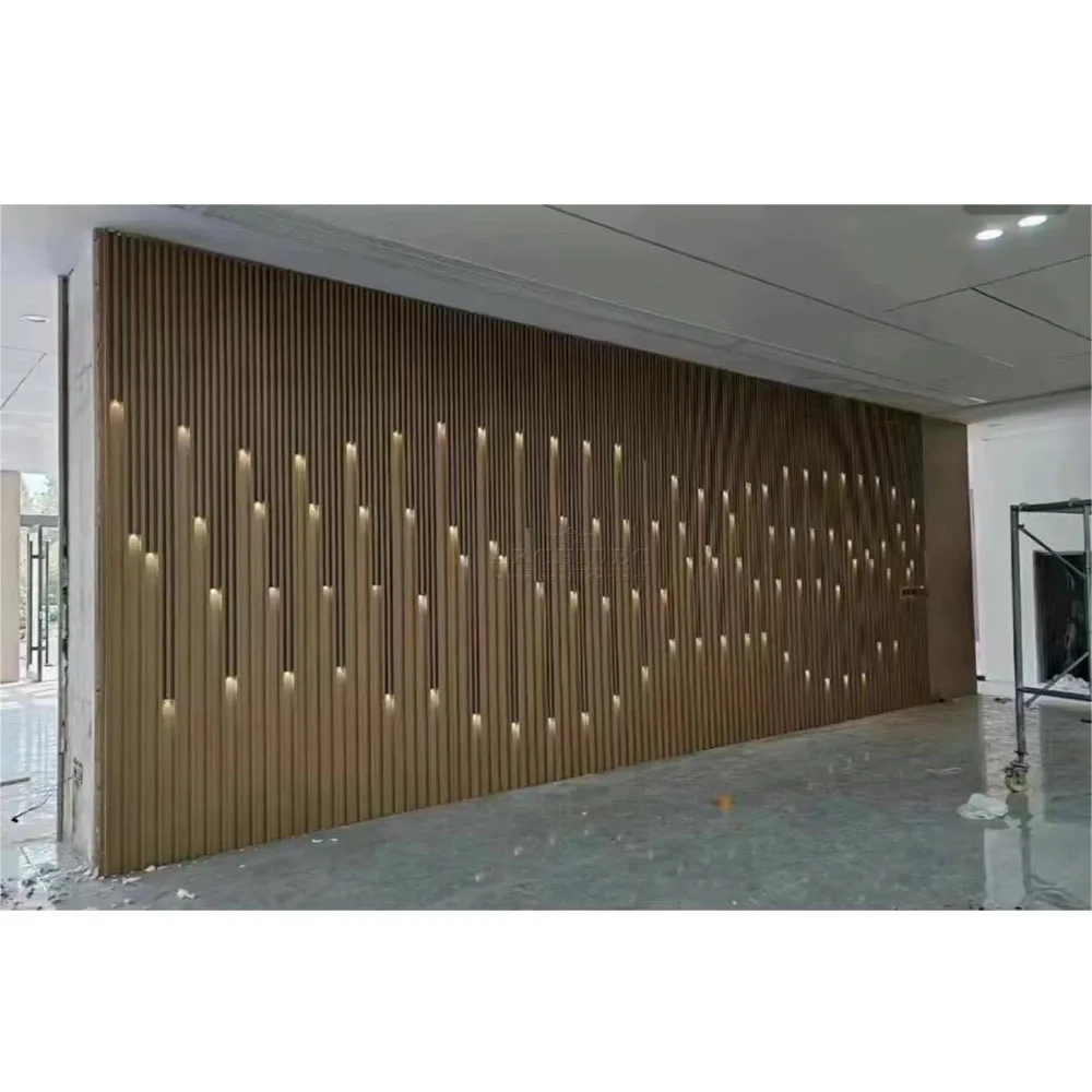 Водо-огнестойкие бамбуковые волокна DIY slat 3d стеновые панели со светодиодными лампами