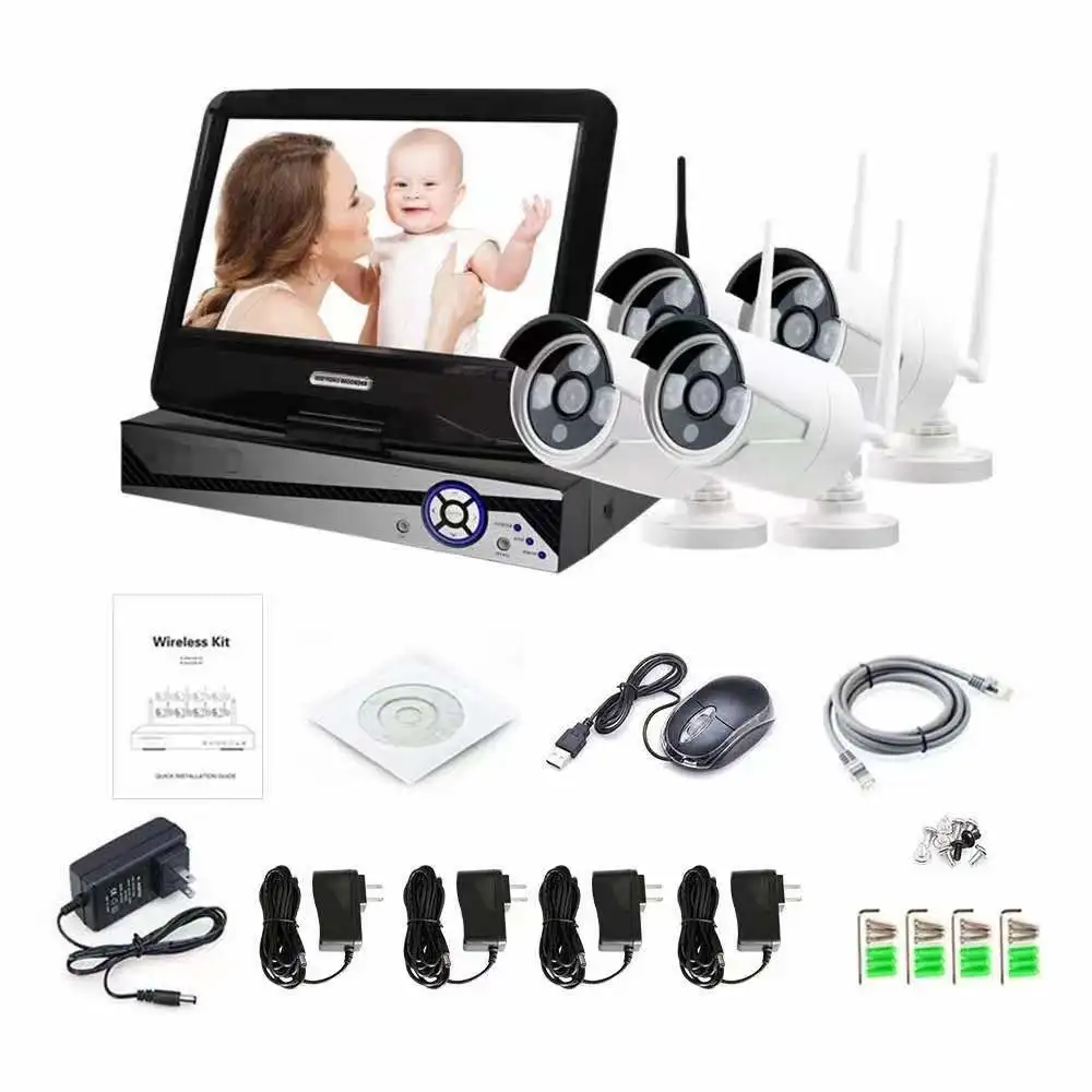 Eseecloud IP65 Waterproof 10.1' Monitor NVR Kit 1080P Wireless CCTV Security Camera 4CH WiFi Kit Video Surveillance System