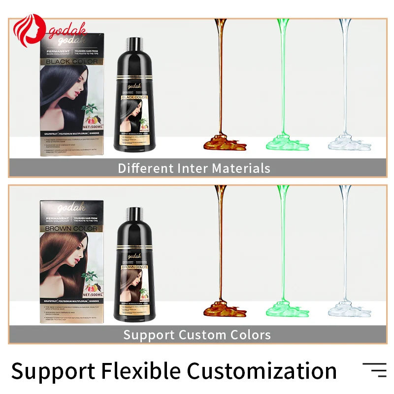 Thailand Hotsale Instant Dye Shampoo Oem Brands Manufacturer No Ammonia Ginseng Permanent Fast Black Color Best Hair Dye Shampoo