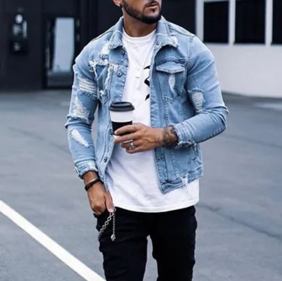 Fashion Short Denim Jacket Button up Coat Streetwear Motorcycle Hip Hop Mens Jacket Man Popular Coat,bomber Jacket Printed 2pcs
