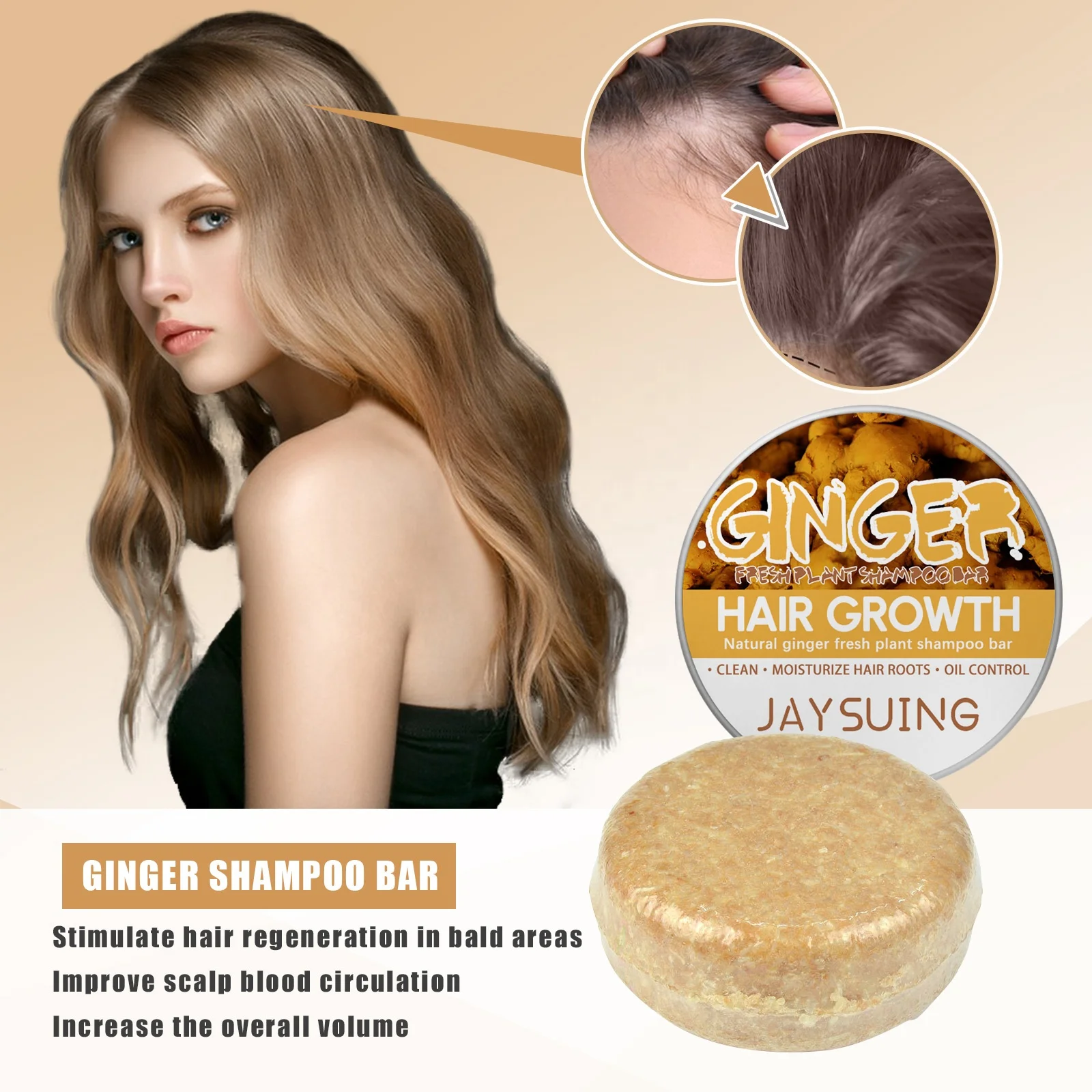 100% Natural Organic Ginger Hair Regrowth Shampoo Bar Anti Hair Loss Ginger Oil Control Hair Darkening Growth Shampoo Soap