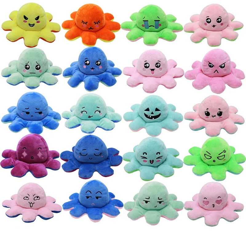 
PPyou Custom Double-Sided Cute Flip Reversible Octopus Plush Stuffed Toy Soft Colorful Cartoon Unzip Toys 