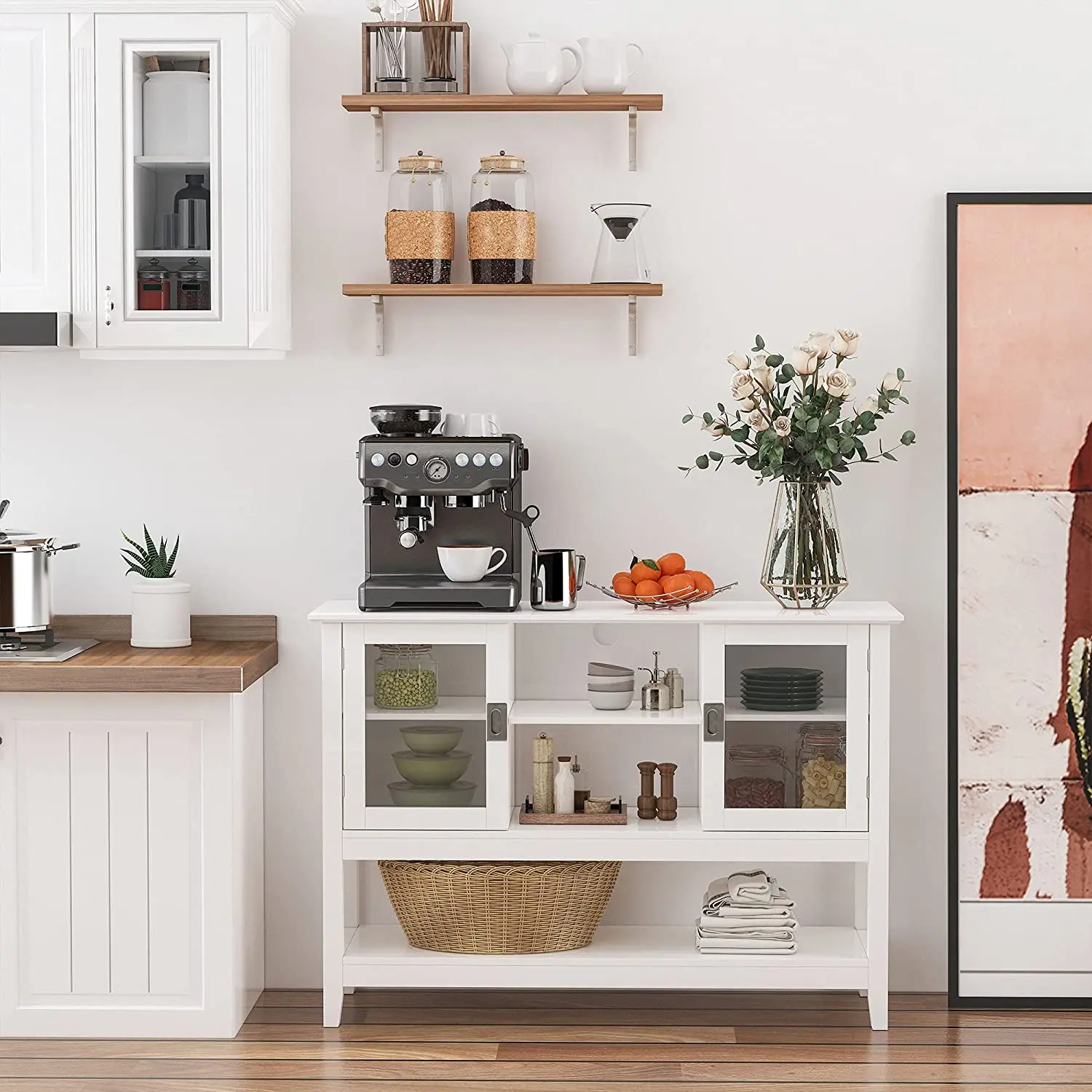 Multifunctional Solid Wood Storage Classic Sideboard Cabinet Antique 2-door MDF Wooden Buffet/ Dining Room Storage Cabinet