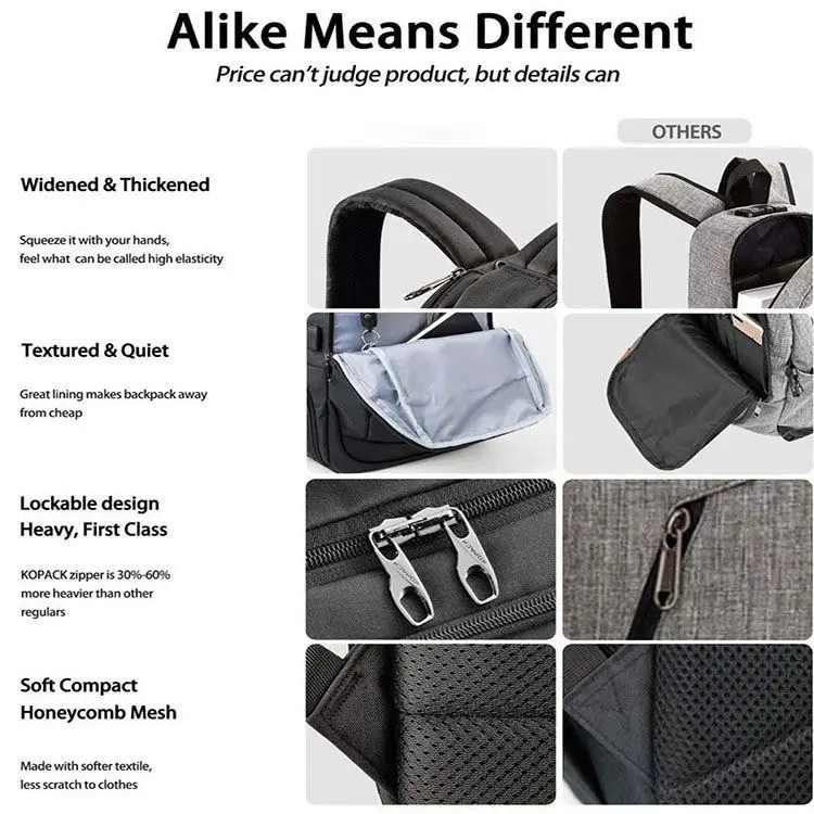 BSCI factory Business Laptop Backpack Side Load Computer Travel Bag Usb Port Water Resistant 15.6 Inch Black