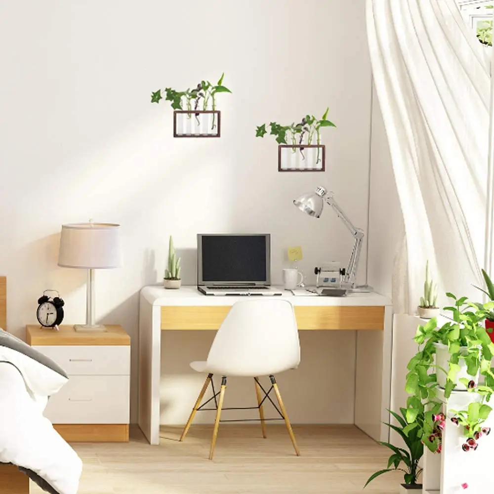 Plant Terrarium with Wooden Stand, Wall Hanging Glass Planter Propagation Station with 5 Test Tube