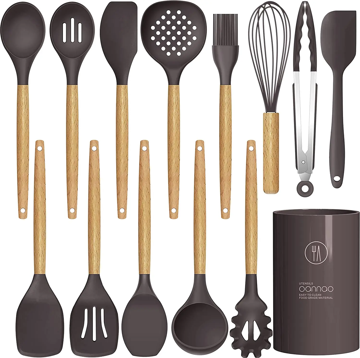 13 Pieces In 1 Set Silicone Kitchen Accessories Cooking Tools Kitchenware Silicone Kitchen Utensils With Wooden Handles