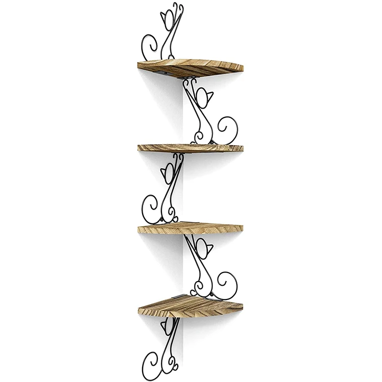 Perfect Rustic Radial Shelf in Cat Shape 4 Tier Wooden Corner Shelf Mount Wall Shelf Corner