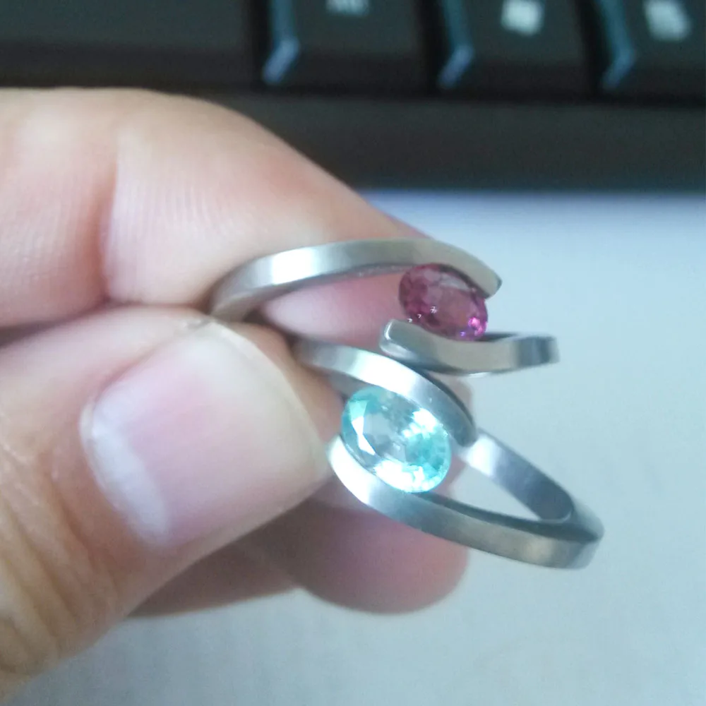 Customized Wedding Ring for Woman Fashion Pick Your Gemstone His Hers Matching Titanium Wedding Ring Set