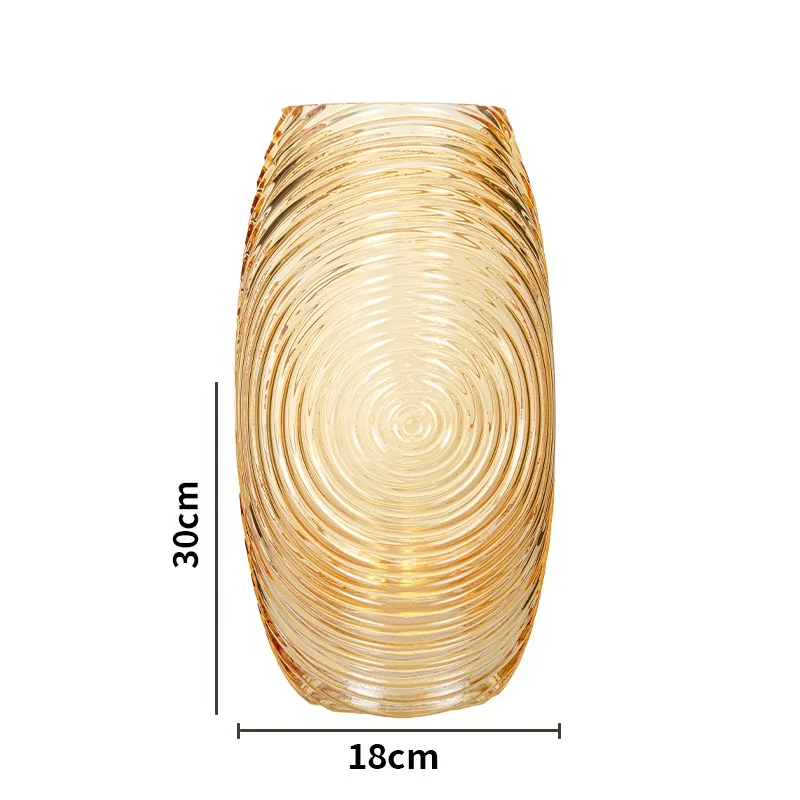 Light Orange Glass Vase For Home Decoration Flower Vase Water Wave Pattern Vase