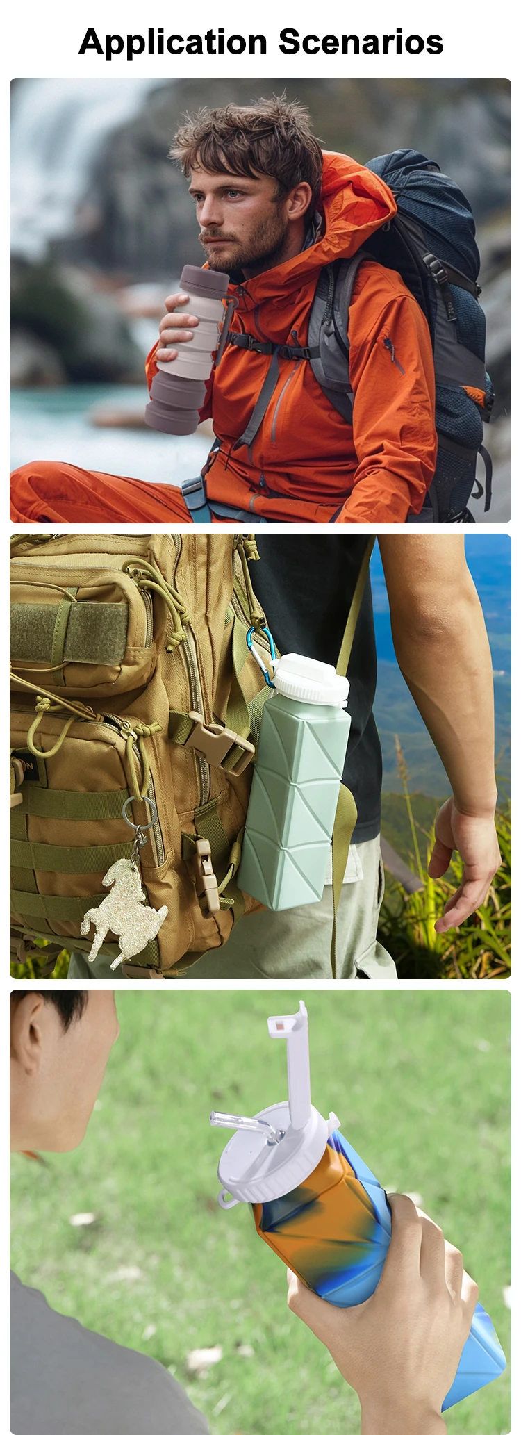Factory Bulk Travel Outdoors Collapsible Foldable Liquid Water Bottle Silicone Custom Branded Leak Proof Silicone Sport Bottles