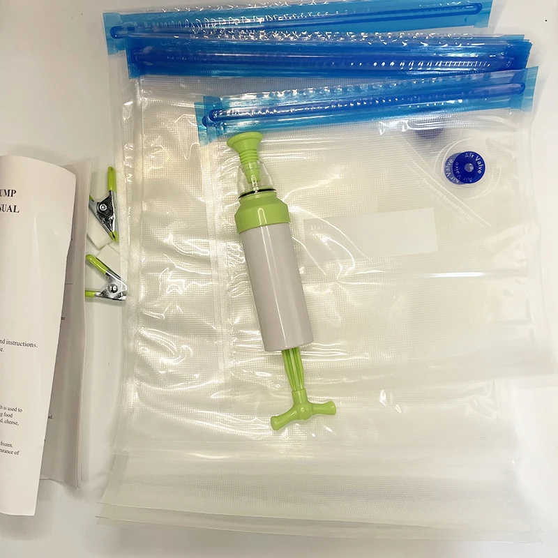 Space saver foldable reusable vacuum storage bag for food with pump
