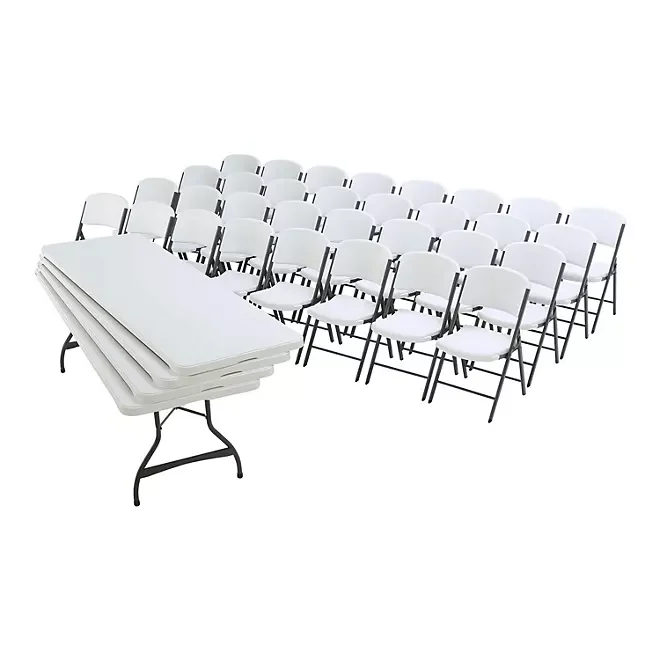 High Quality 8-10people Garden Party Rental 6ft 8ft Plastic White Folding Table and Chairs Set for events