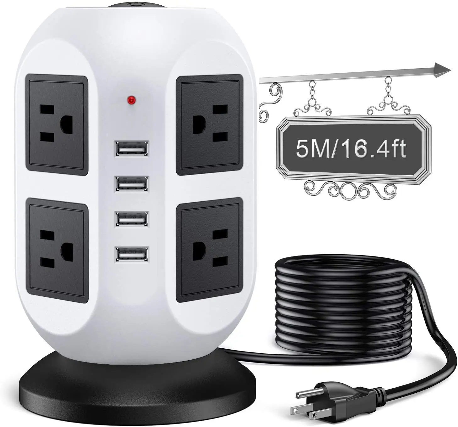 PSE Power Strip Tower With 8 AC Outlets 4 USB C Ports Surge Protector Universal Flexible