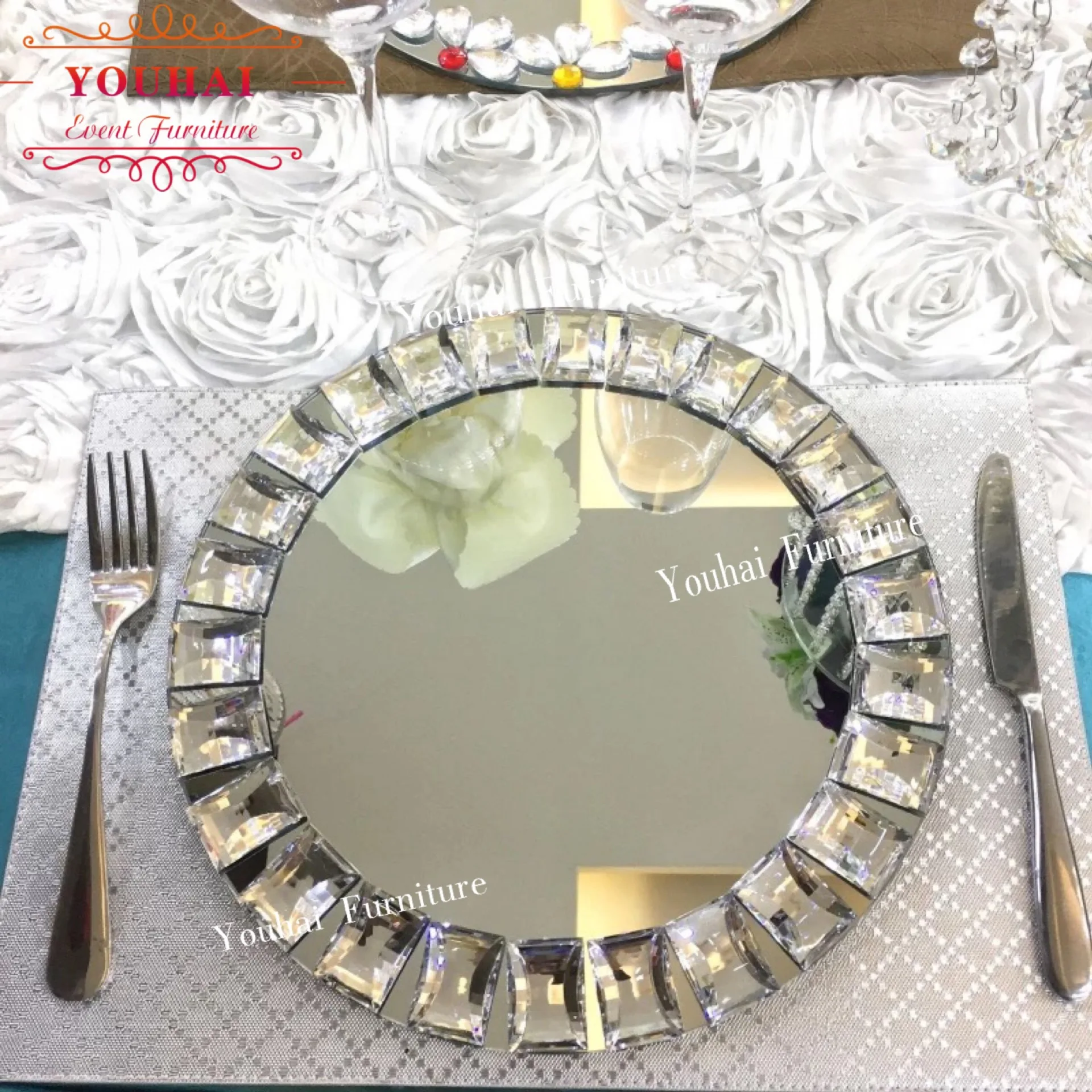 Luxury Glass Wedding Plates Silver Mirror Charger Plate
