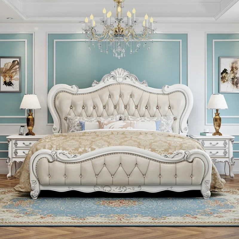 Customized European-style leather princess bed master bedroom 2 meters 2.2 French luxury wedding beds luxury villa double beds
