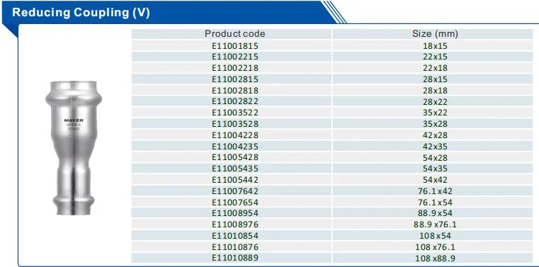 15mm to 108mm Pipe Fitting Coupling Stainless Steel Pipe Reducer Press Fitting