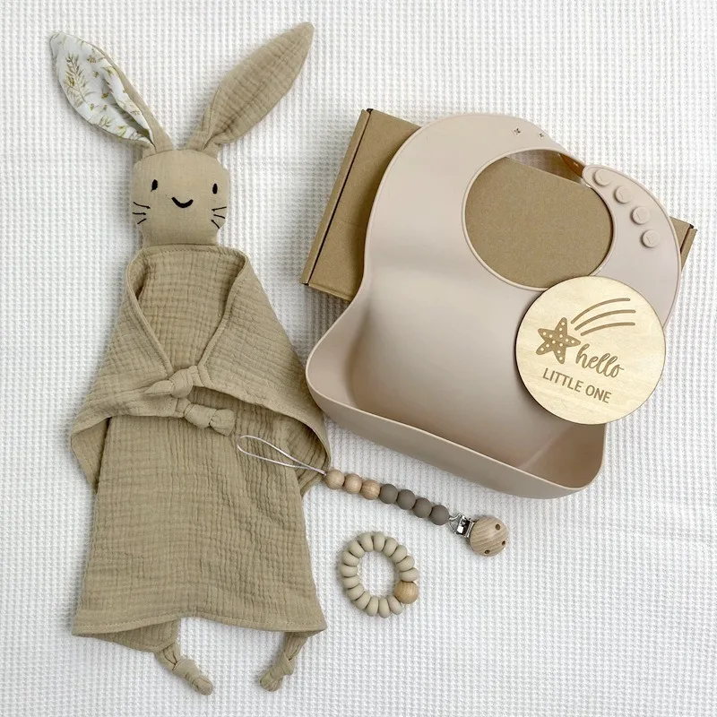 Teething Pacifier Chain Baby Rattle Toys Newborn Sleeping Towel Printed Bamboo Cotton Baby Gift Box Set Newborn