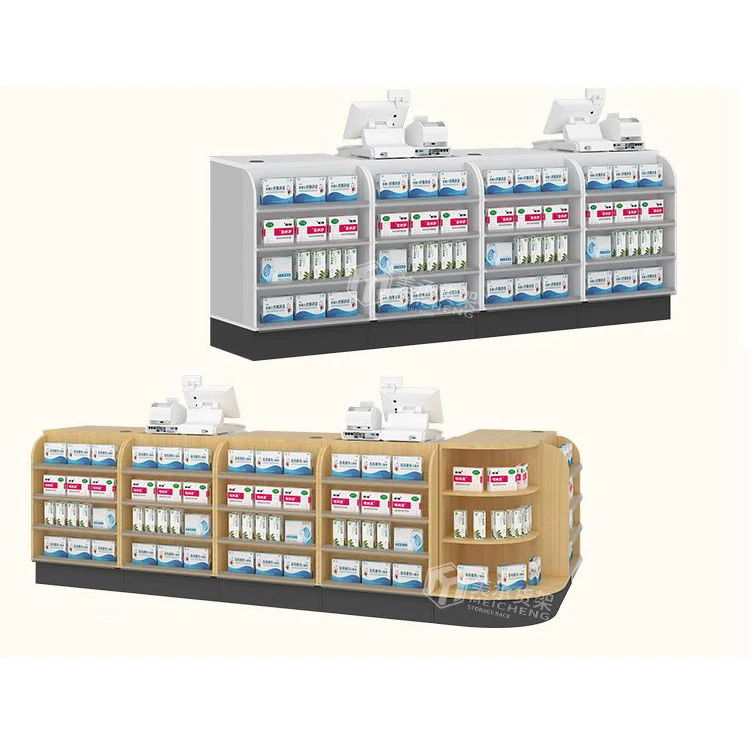 Supermarket Checkout Counter Equipment Shop Cash Counter Fashion Wood Checkout Counter Meicheng