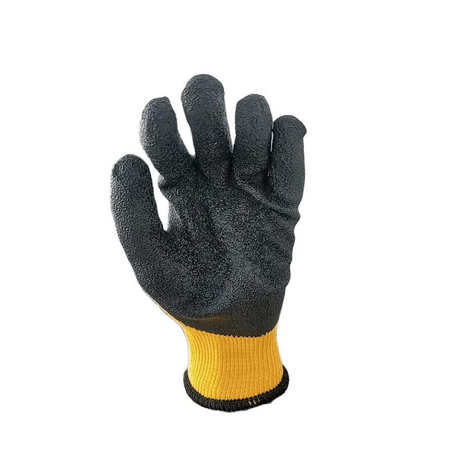 Personal protective equipment crinkle finish anti slip custom logo oil resistant CE EN 388 latex coated safety gloves