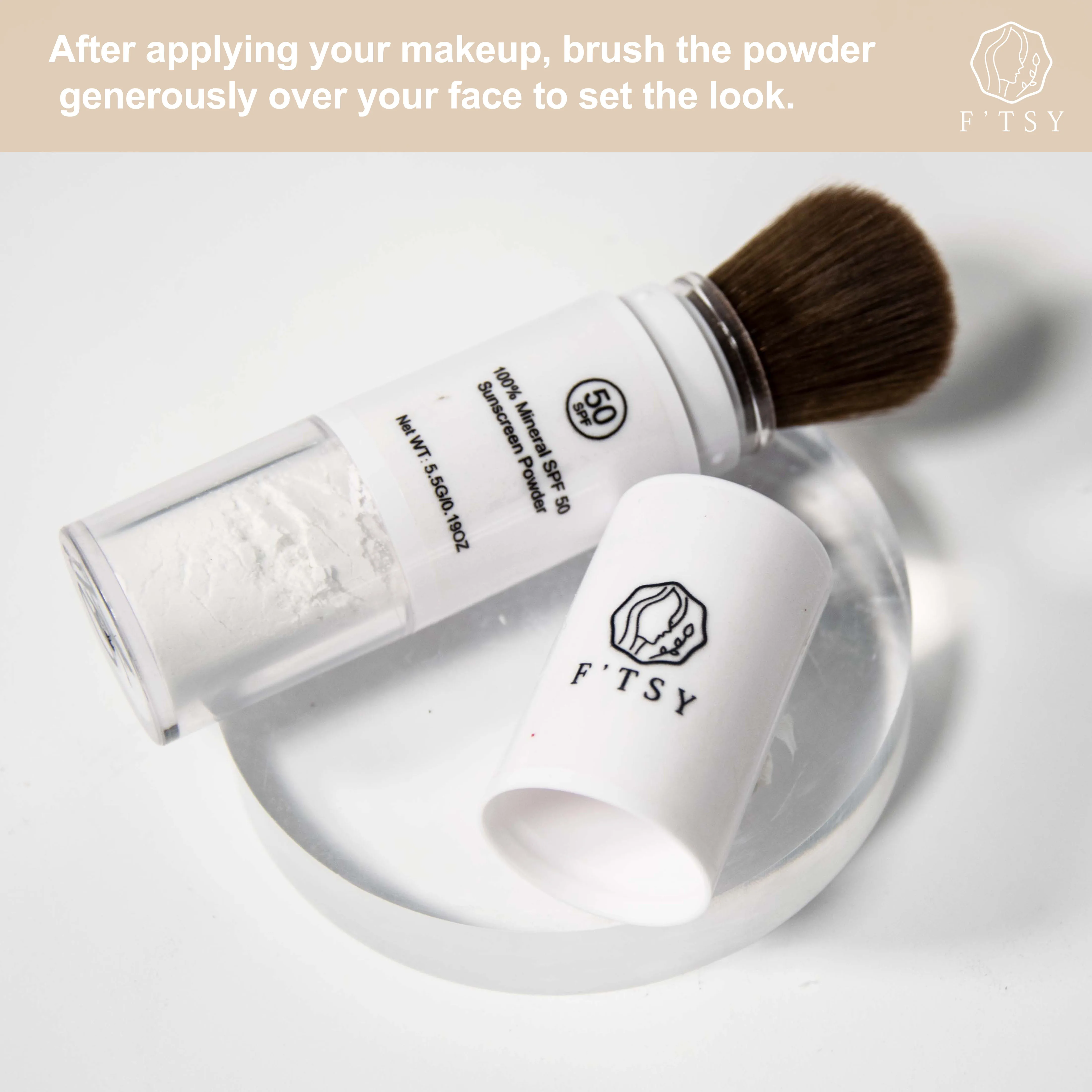 Private Label 100% Mineral Powder SPF 35 Vegan Broad Spectrum UVA UVB Protection Sunscreen Powder with Brush