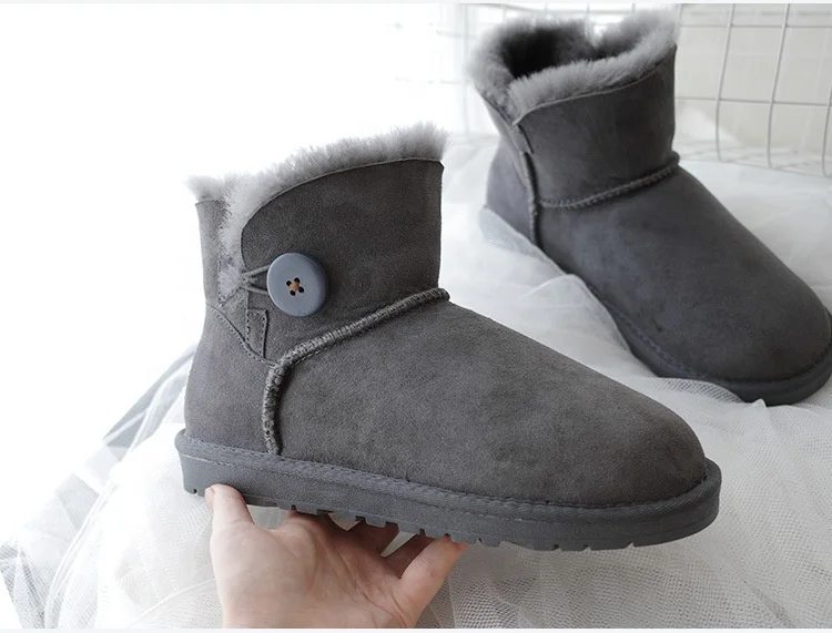 Fashionable Girl Leather Fur Women Ladies Waterproof Australian Sheepskin Snow Boots Real Leather Shoes