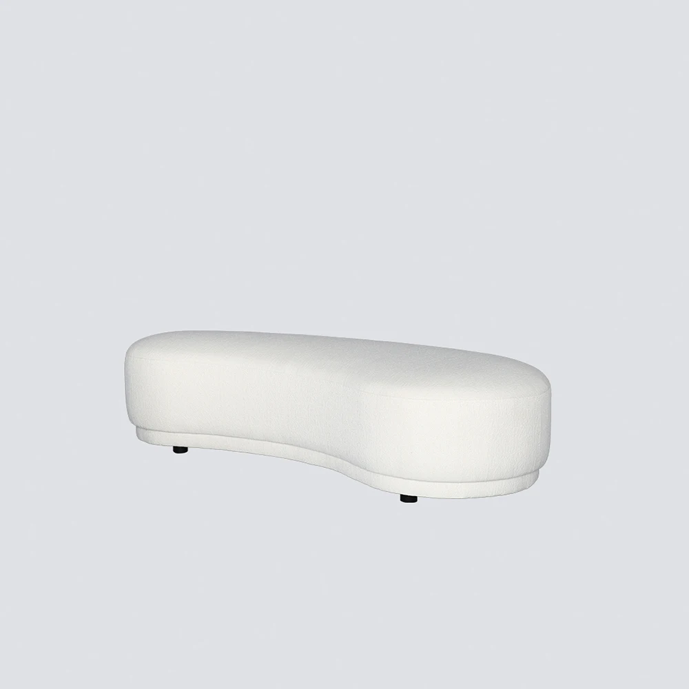 NS FURNITURE fashion Modern Design Ottoman Bench Moon Shaped Curved Boucle Bench White Stool for Bedroom Living Room