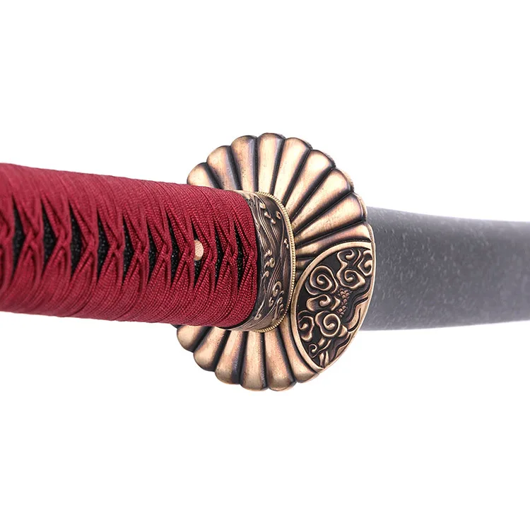 Handmade Swords Sunflower Tsuba Red Handle Real Wood Japanese Samurai Toy Swords