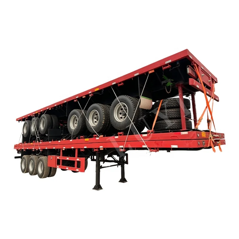Factory Priced 40 Ft 45 feet 3 Axle Steel Container shipping Semi-Trailer Flatbed Truck Trailer