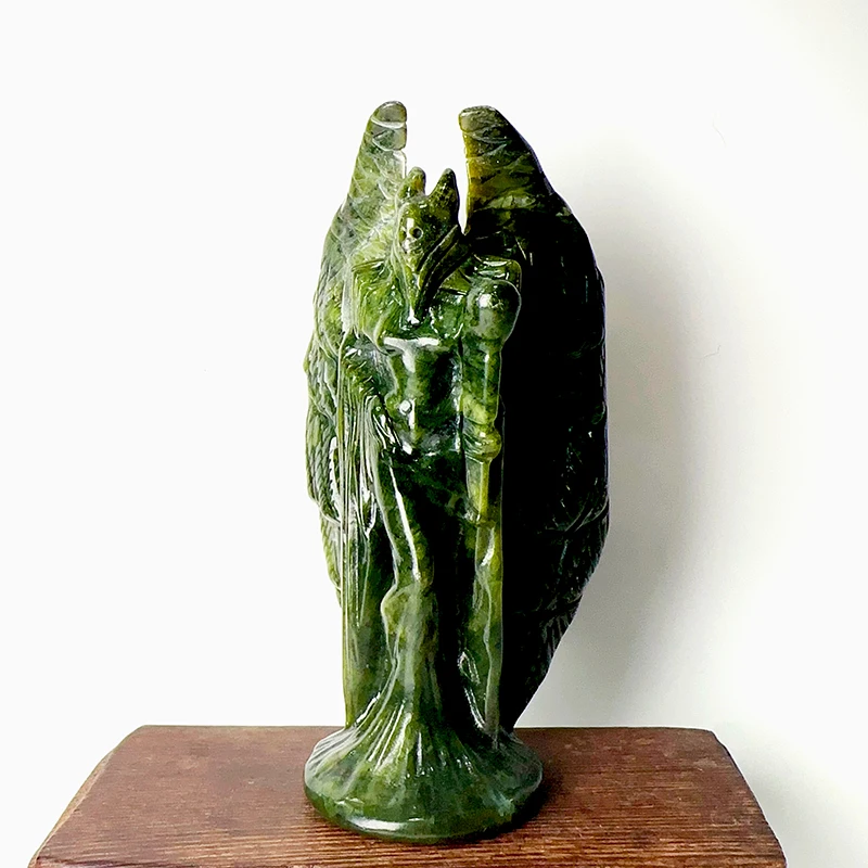 Xiuyu Evil Hand Carved Serpentine Jade Gemstone Fallen Angel Crystals Carved Green Jade Angel