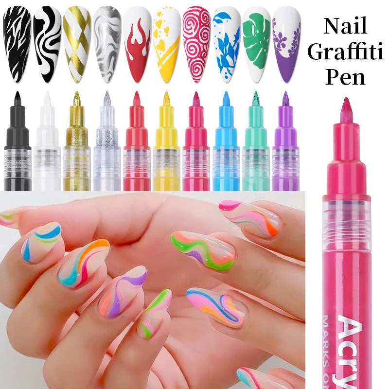 Nail Graffiti Pen For 3d Nail Art Diy Gel Polish Nail Painting Manicure Tools Paint Pens