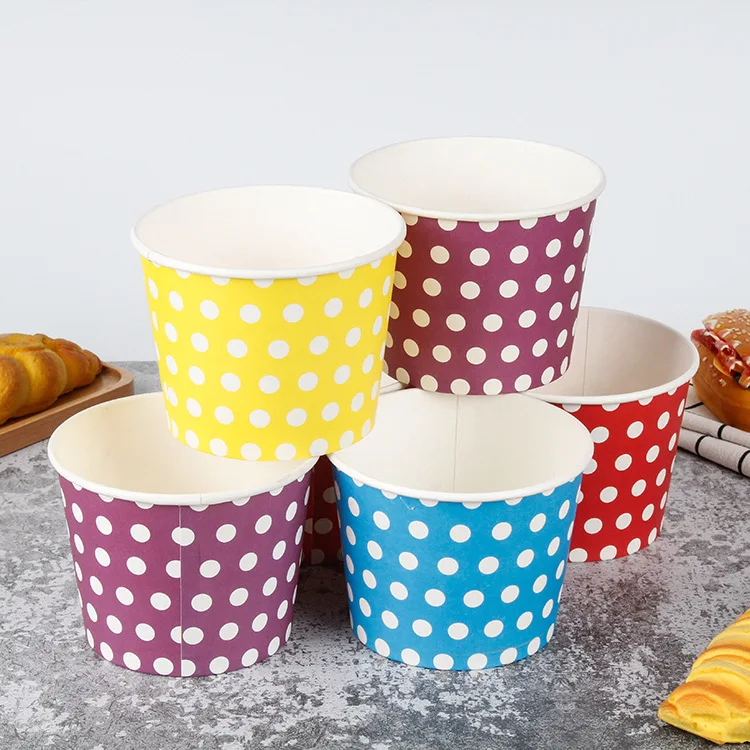 Customized biodegradable paper cups printed with your own logo Disposable ice cream cups with lids and spoons heat-resistant