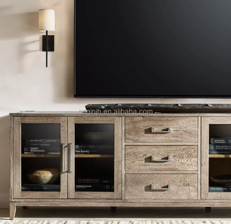 Exclusive and meticulous living room wooden furniture set handcrafted luxury oak living room oak tv cabinet console