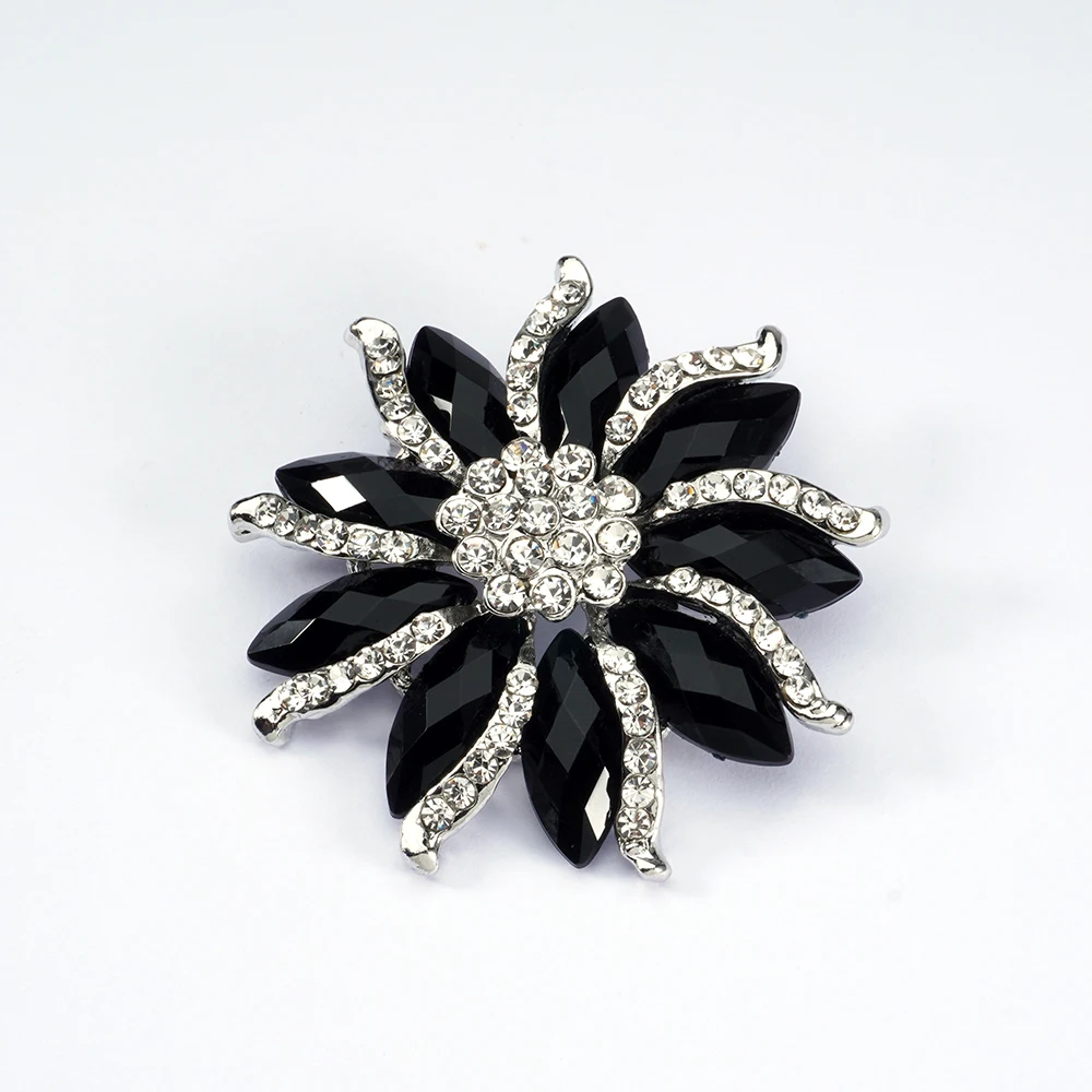 Fashion Handmade Cheap Jewellery Accessories Brooches Crystal Rhinestone Diamond Black Flower Design Brooch Pins For Ladies Suit
