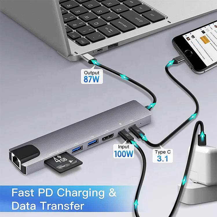 Usb-концентратор 8 в 1 док-станция для ноутбуков и