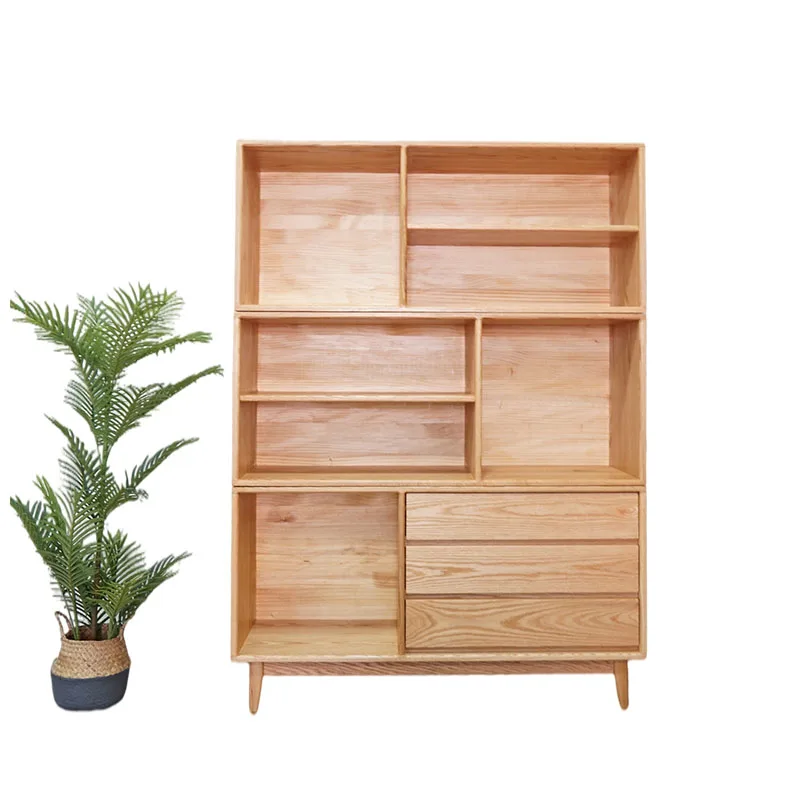 Customized antique reclaimed wood bookshelf red oak double stack bookshelf luxury wooden bookshelf