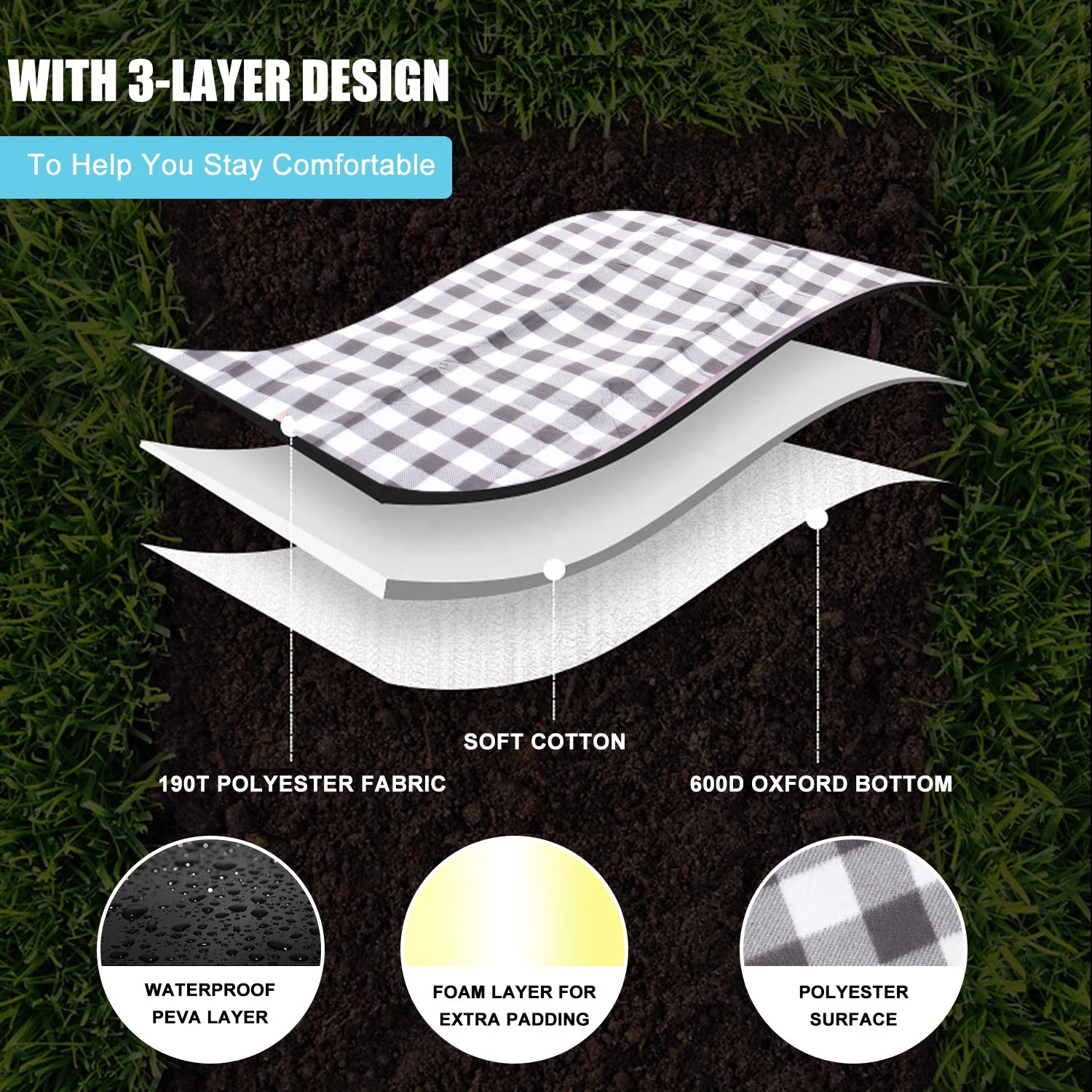 custom large thick roll up padded outside foldable waterproof picnic mat blanket for outdoor picknick beach