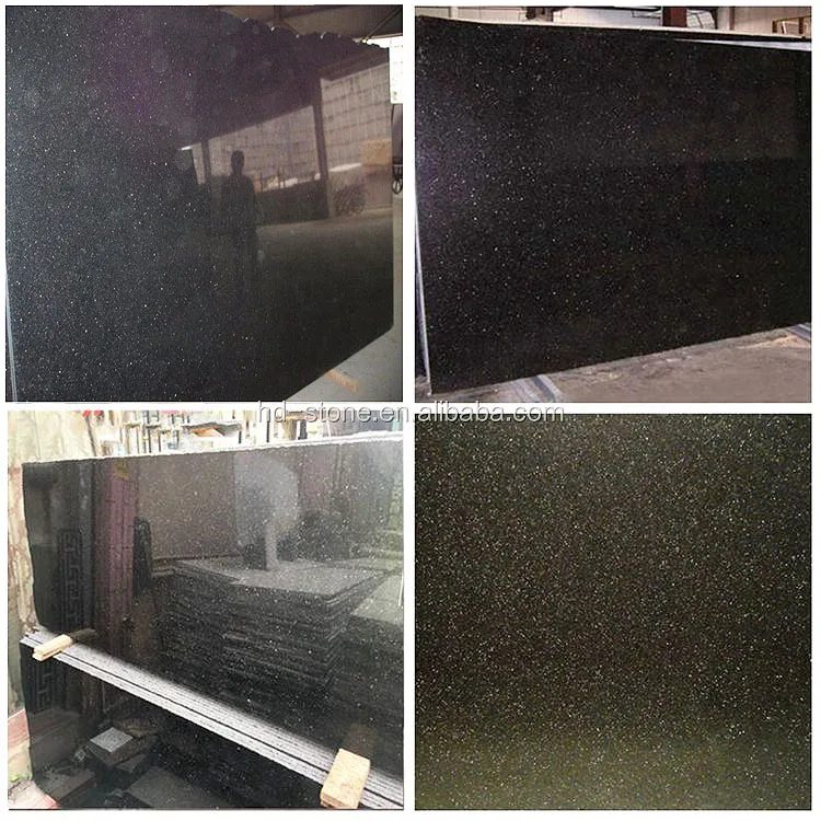 Polished Indian Black Star Galaxy Granite Slabs for Kitchen Countertops